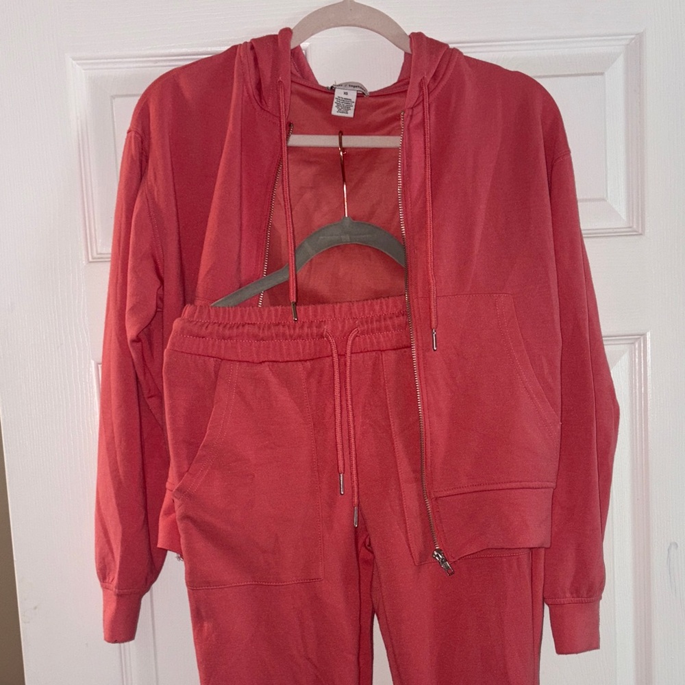 Coral Pink Zip Jacket and Jogger Set